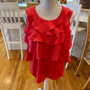Luluvia coral open back ruffle blouse